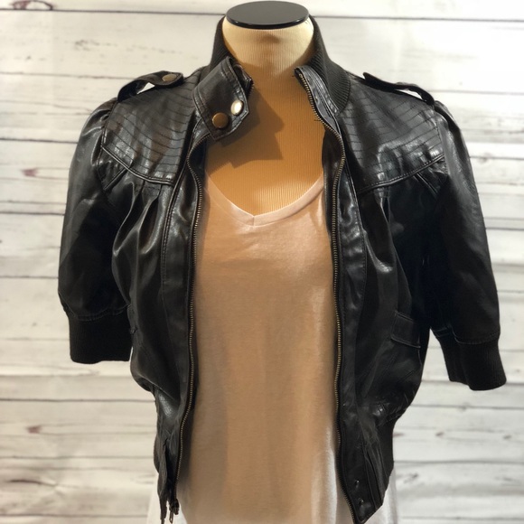 short sleeve faux leather jacket